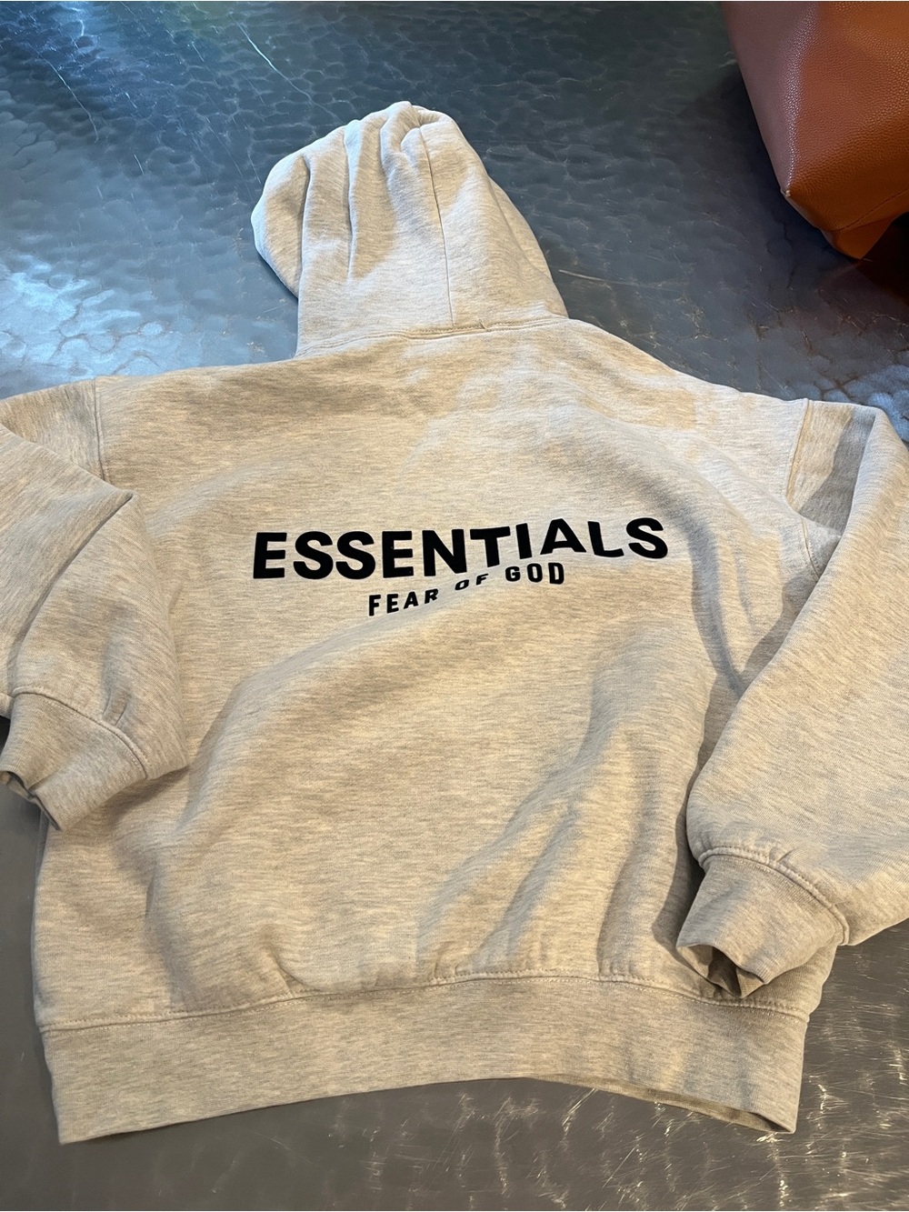 Fear of God Essentials Light Gray Hoodie with Black Logo